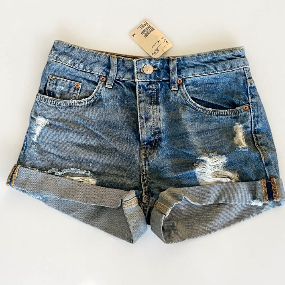 H&M Distressed Rolled Cuff Denim Shorts - Blue